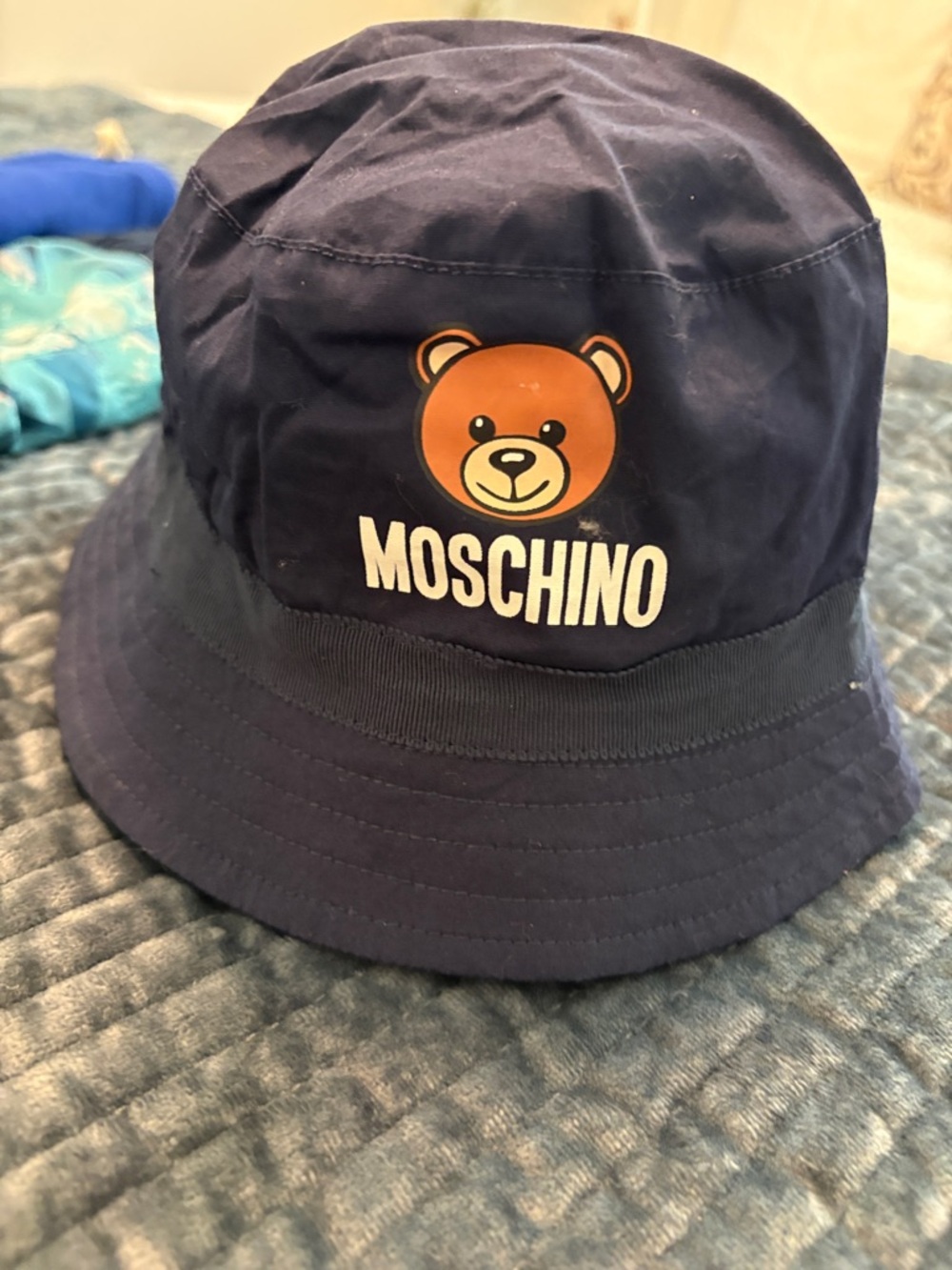 Moschino Navy Blue Bear Logo Bucket Hat